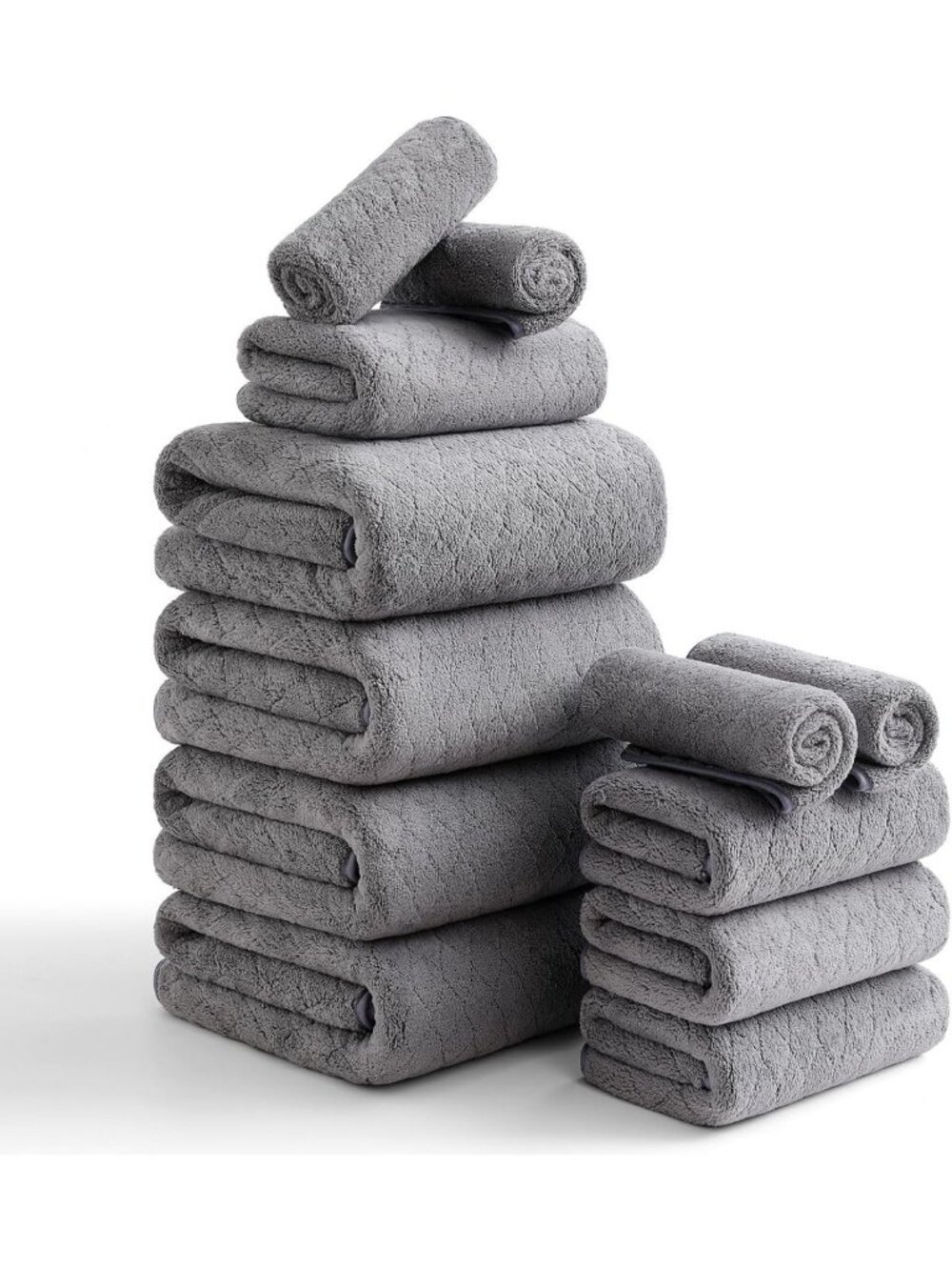 12-Piece Luxury Bath Towel Set | Ultra Soft, Quick-Dry Microfiber | Grey Family
